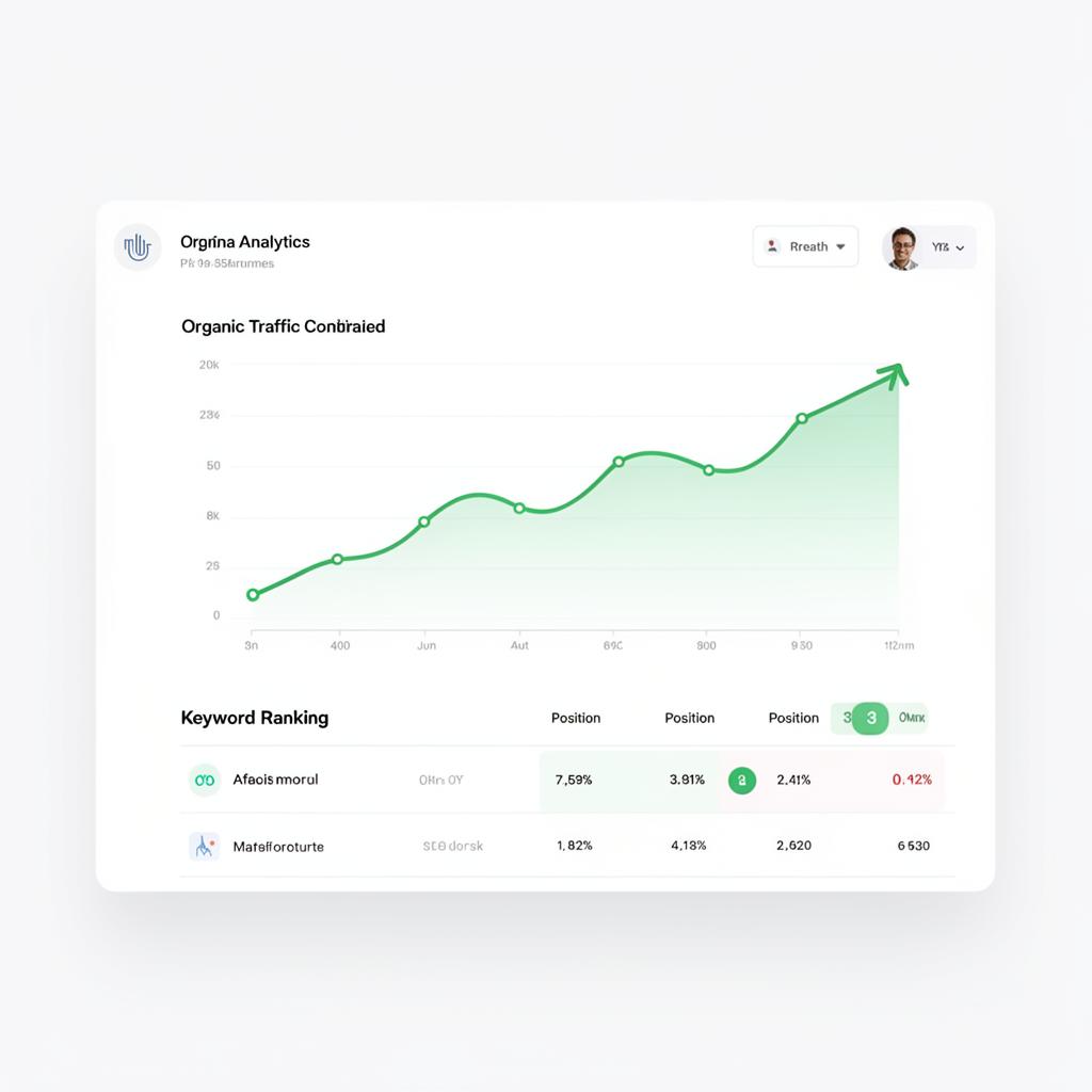 SEO dashboard met organisch verkeer en keyword rankings